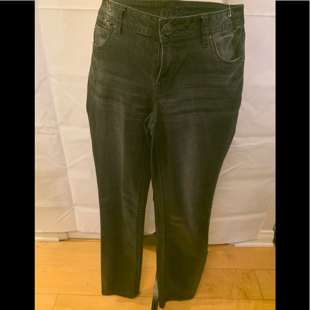 Cache dark gray jeans. Size 4. Rhinestone embellishment on pockets